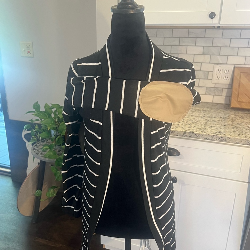 Black and White Striped Cardigan Sweater